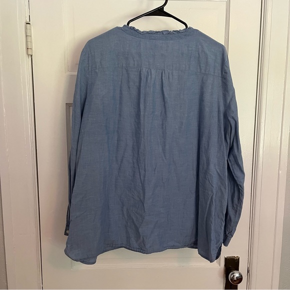 LOFT Chambray Ruffle Blouse - Picture 5 of 5